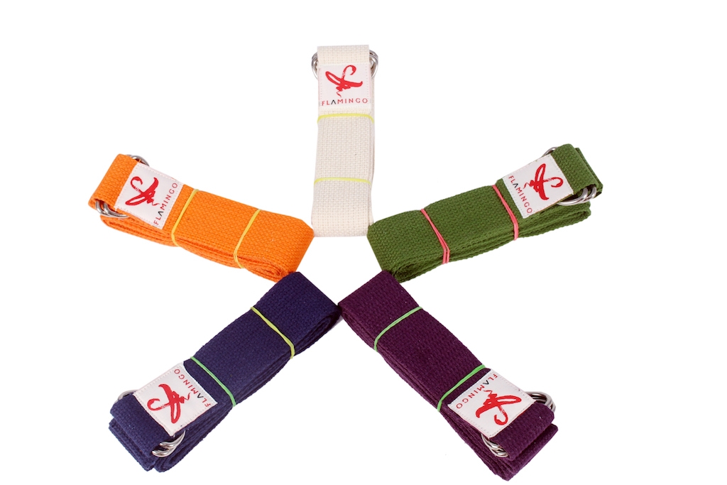 Display of coloured cotton yoga straps
